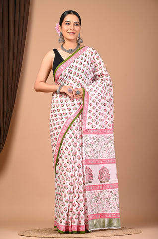Floral Print Cotton Mulmul Sarees