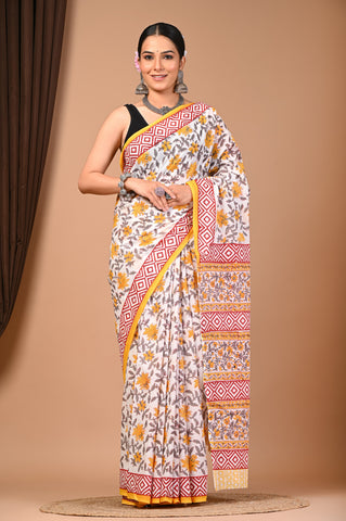Floral Print Cotton Mulmul Sarees