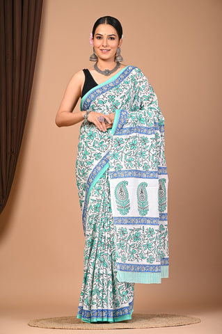 Floral Print Cotton Mulmul Sarees