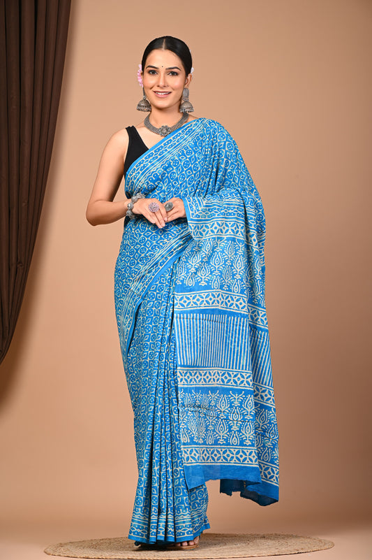 Floral Print Cotton Mulmul Sarees