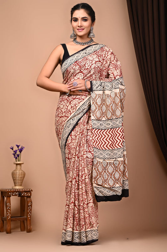 Floral Print Cotton Mulmul Sarees