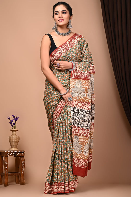 Floral Print Cotton Mulmul Sarees