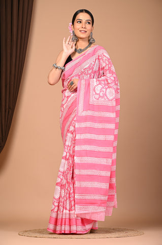 Floral Print Cotton Mulmul Sarees