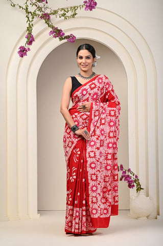 Floral Print Cotton Mulmul Sarees
