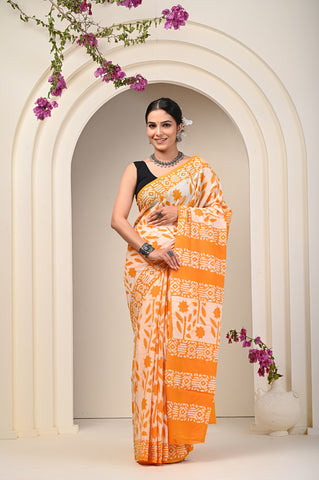 Floral Print Cotton Mulmul Sarees
