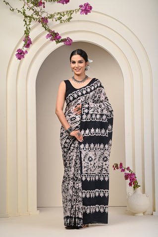 Floral Print Cotton Mulmul Sarees