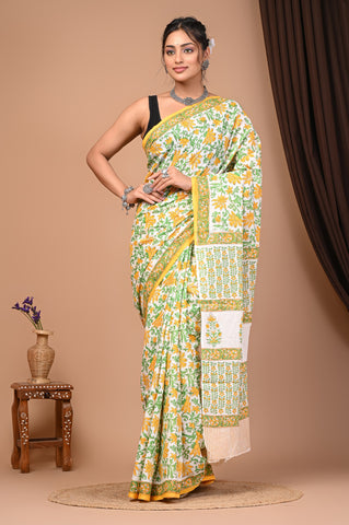 Floral Print Cotton Mulmul Sarees