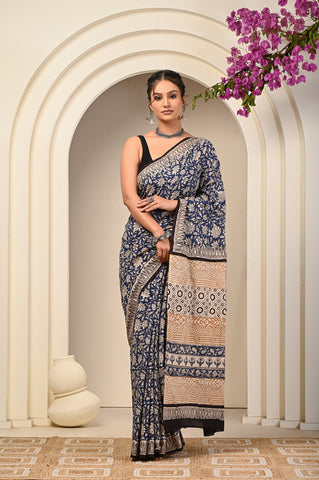 Floral Print Cotton Mulmul Sarees