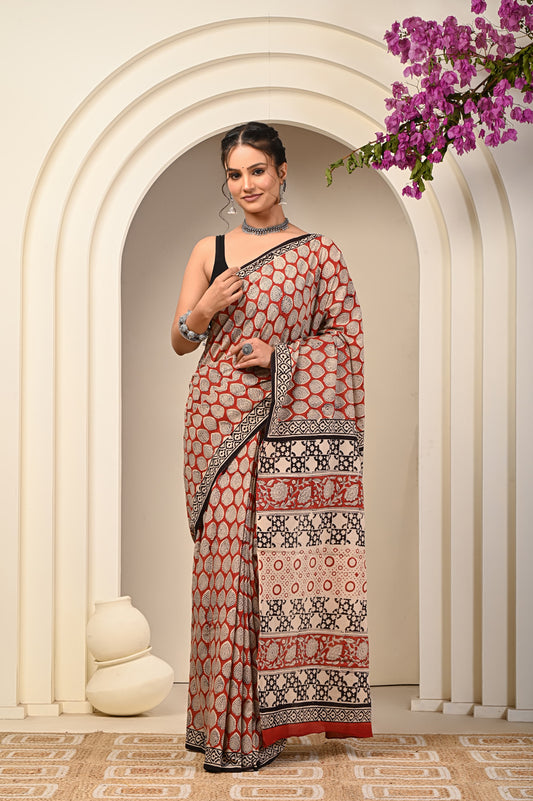Floral Print Cotton Mulmul Sarees