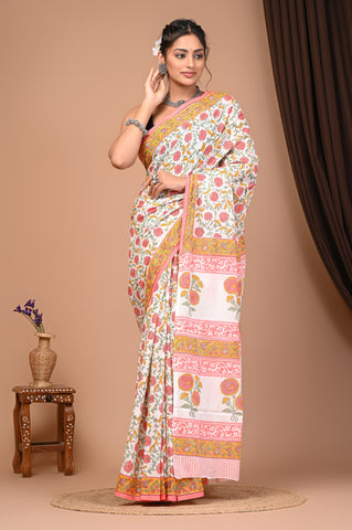 Floral Print Cotton Mulmul Sarees