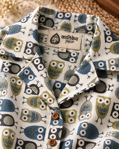 Cute Owl Print Crop Shirt for Women