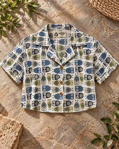 Cute Owl Print Crop Shirt for Women