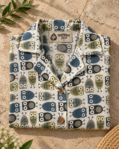 Cute Owl Print Crop Shirt for Women