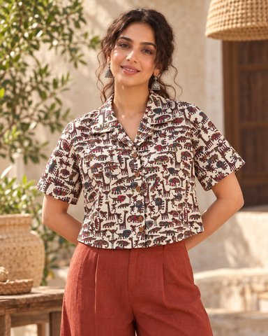 Animal Print Cotton Shirt for Women