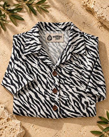 Black Leopard Crop Shirt for Women