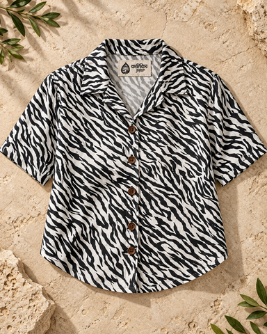 Black Leopard Crop Shirt for Women