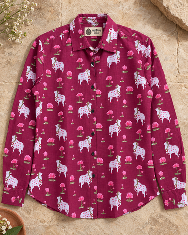 Womens Pichwai Cow Print Cotton Full Sleeves Shirt