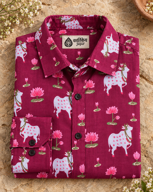 Womens Pichwai Cow Print Cotton Full Sleeves Shirt