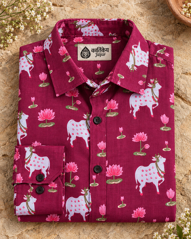 Womens Pichwai Cow Print Cotton Full Sleeves Shirt