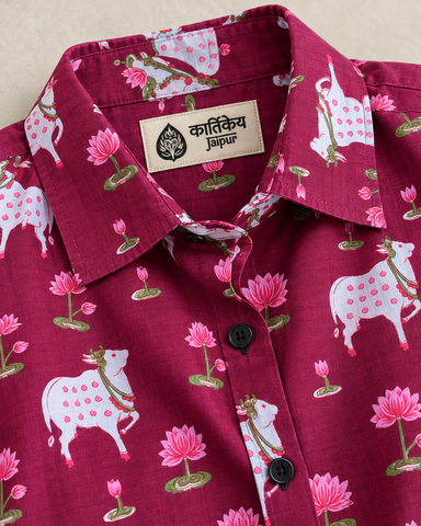 Womens Pichwai Cow Print Cotton Full Sleeves Shirt