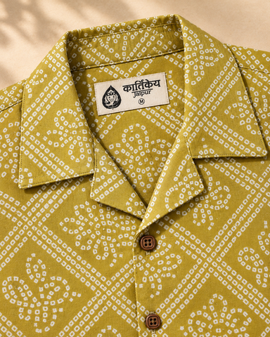 Traditional Bandhani Print Brown Oak Camp Shirt