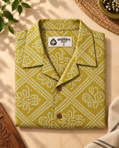 Traditional Bandhani Print Brown Oak Camp Shirt