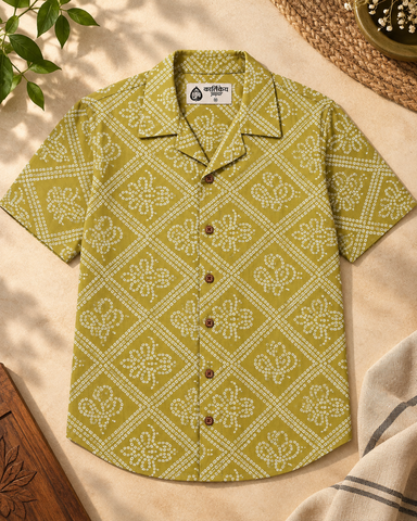 Traditional Bandhani Print Brown Oak Camp Shirt