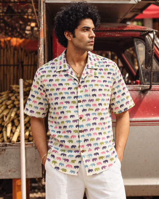 Quirky Vacation Print Cuban Collar Shirt