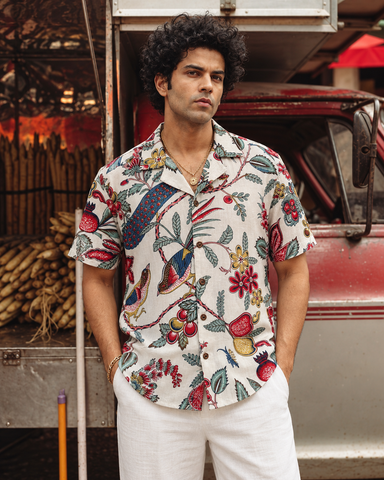 Jungle Print Cuban Collar Shirt for Men