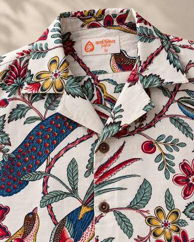 Jungle Print Cuban Collar Shirt for Men