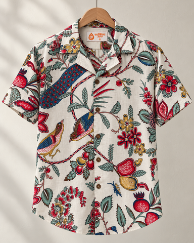 Jungle Print Cuban Collar Shirt for Men