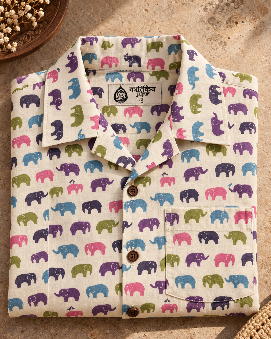 Quirky Vacation Print Cuban Collar Shirt