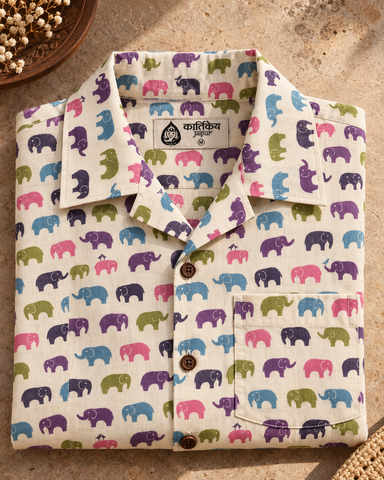 Quirky Vacation Print Cuban Collar Shirt