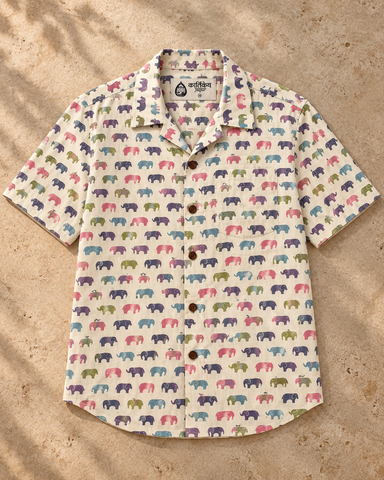 Quirky Vacation Print Cuban Collar Shirt