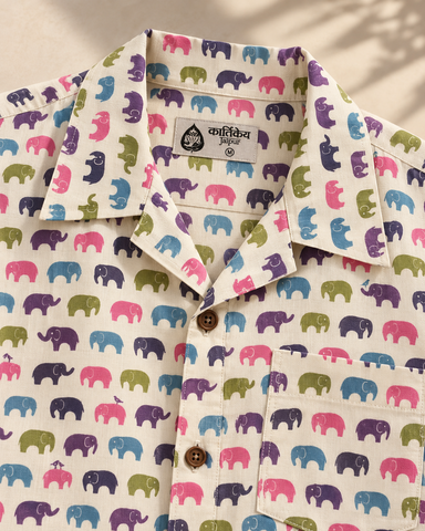Quirky Vacation Print Cuban Collar Shirt