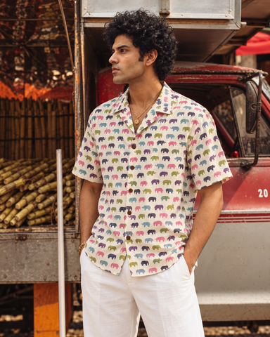 Quirky Vacation Print Cuban Collar Shirt