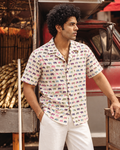 Quirky Vacation Print Cuban Collar Shirt
