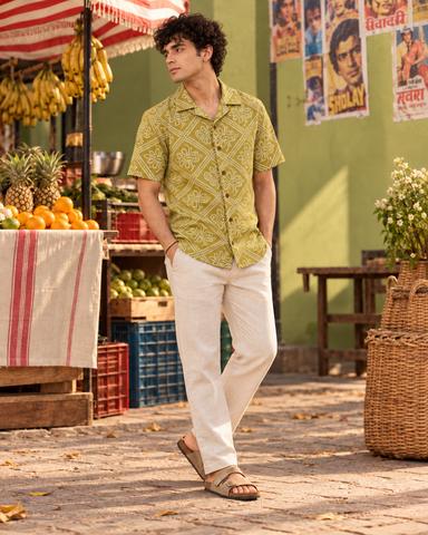 Traditional Bandhani Print Brown Oak Camp Shirt