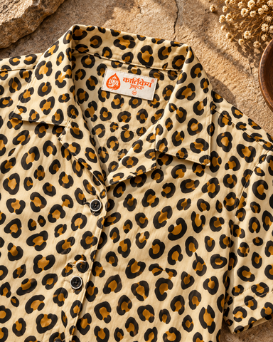 Leopard Print Cotton Crop Shirt for Women