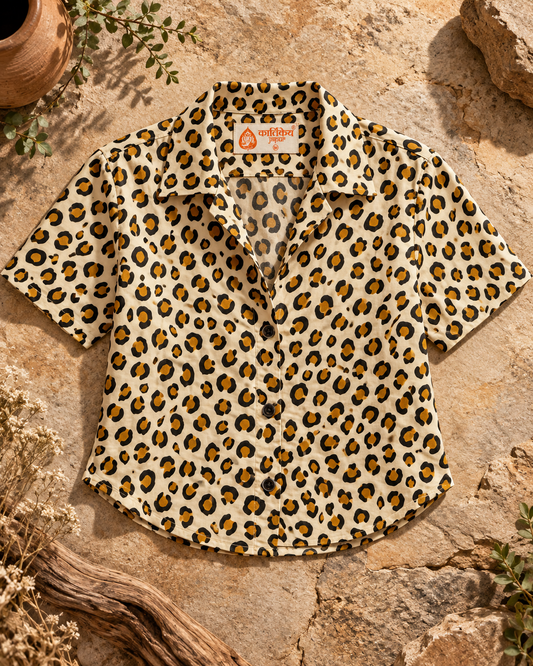 Leopard Print Cotton Crop Shirt for Women