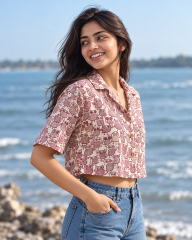 Kartikeya Jaipur Women's Animal Print Crop Shirt