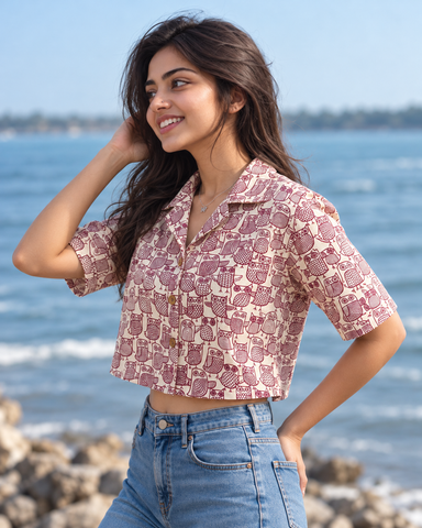 Kartikeya Jaipur Women's Animal Print Crop Shirt
