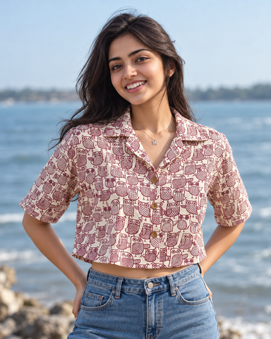 Kartikeya Jaipur Women's Animal Print Crop Shirt