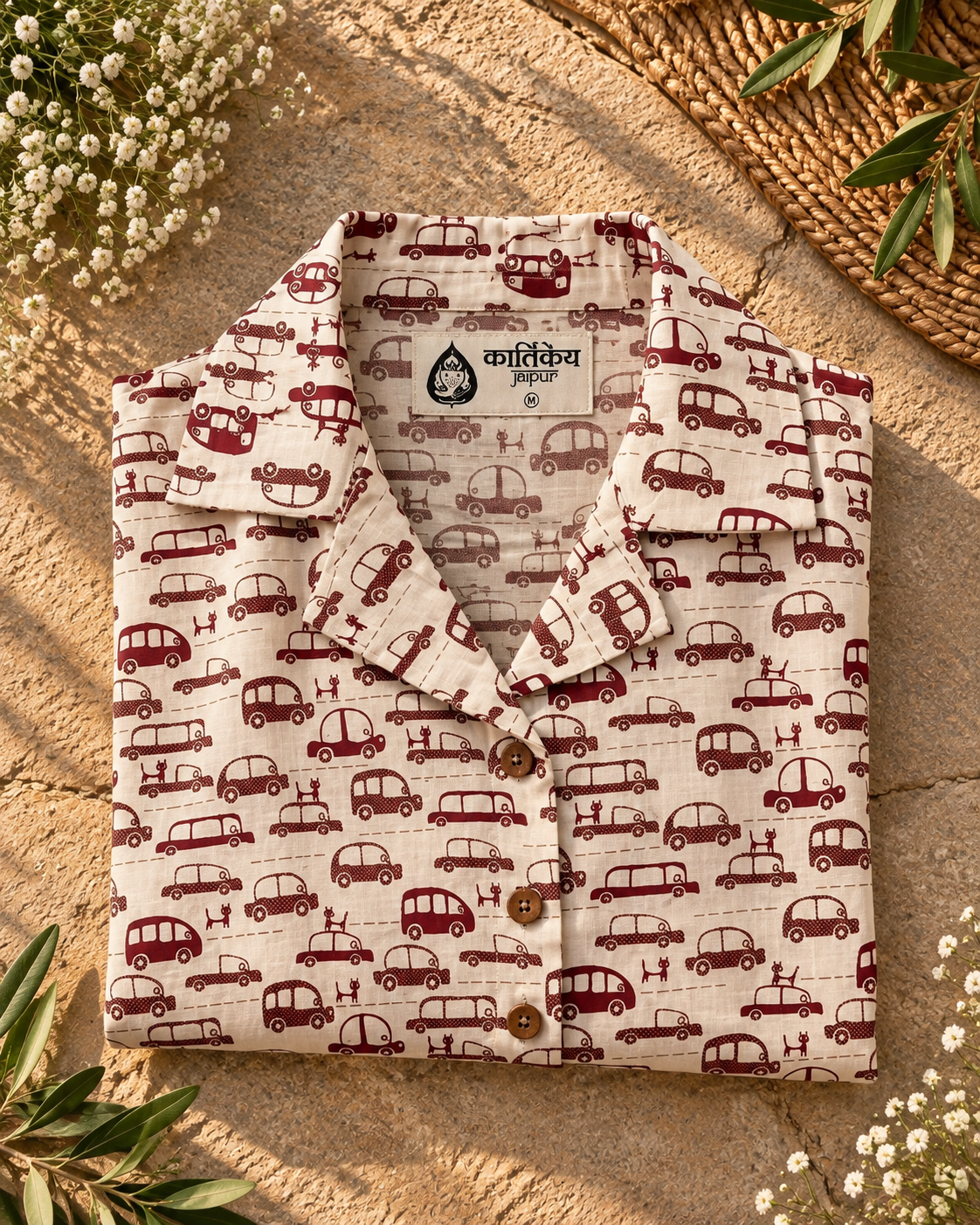Funky Women's Car Print Vintage Shirt