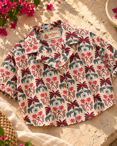 Tropical Floral Print Crop Shirt for Women