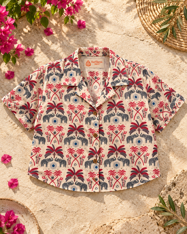 Tropical Floral Print Crop Shirt for Women