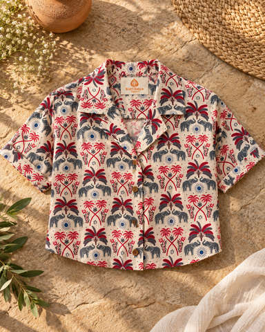 Tropical Floral Print Crop Shirt for Women