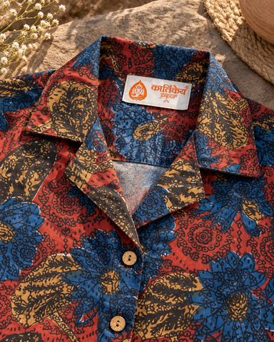 Floral Print Cotton Crop Shirt for Women