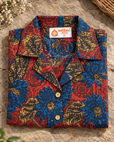 Floral Print Cotton Crop Shirt for Women