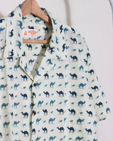 Camel Print Relaxed Fit Camp Collar Shirt for Men